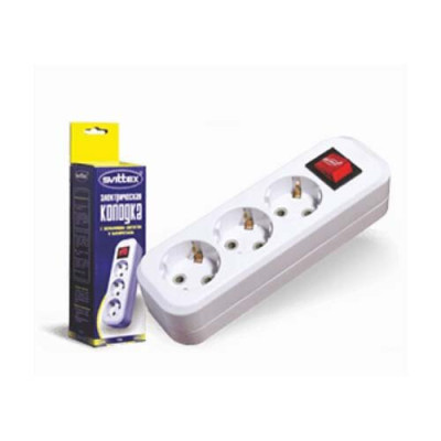 Колодка тримісна із заземленням і вимикачем 50шт