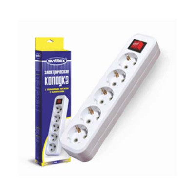 Колодка п'ятимістна з заземл. та кнопкою 50шт