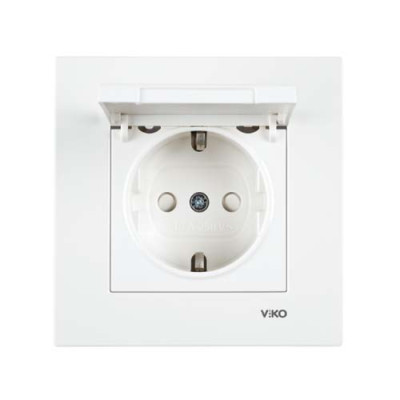 розетка одинарна із заземленням та кришкою Viko Karre Біла