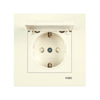 розетка одинарна із заземленням та кришкою Viko Karre Крем