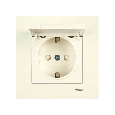 розетка одинарна із заземленням та кришкою Viko Karre Крем