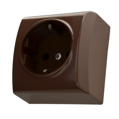 Розетка одинарна із заземленням зовнішня Ospel BIS коричнева