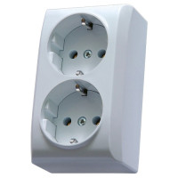 Розетка подвійна із заземленням зовнішня Ospel BIS біла