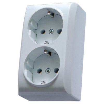Розетка подвійна із заземленням зовнішня Ospel BIS біла