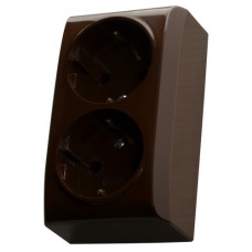 Розетка подвійна із заземленням зовнішня Ospel BIS коричнева