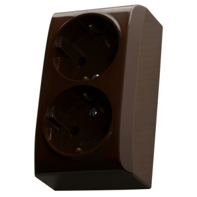 Розетка подвійна із заземленням зовнішня Ospel BIS коричнева