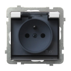 Розетка одинарна із заземленням та прозорою кришкою без рамки Ospel Sonata біла