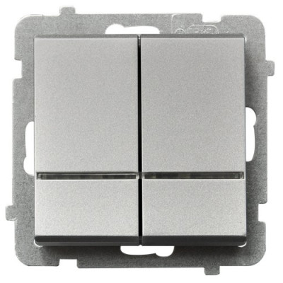 Вимикач 2-й з підсвіткою без рамки Ospel Sonata Срібло матове