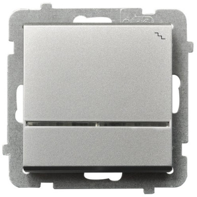 Вимикач 1-й прохідний з підсвіткою без рамки Ospel Sonata Срібло матове