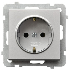Розетка одинарна із заземленням без рамки Ospel Sonata Срібло матове