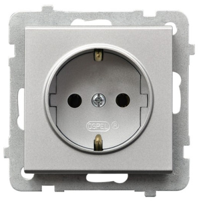 Розетка одинарна із заземленням без рамки Ospel Sonata Срібло матове