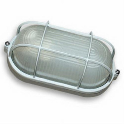 Світильник  60W овал, вологозахищений Білий з решіткою (метал/скло)