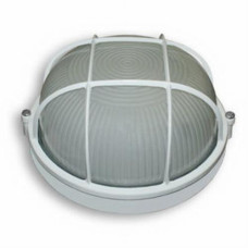 Світильник 100W коло, вологозахищений Білий з решіткою (метал/скло)