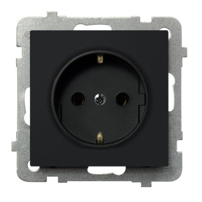Розетка одинарна із заземленням без рамки Ospel Sonata Чорна