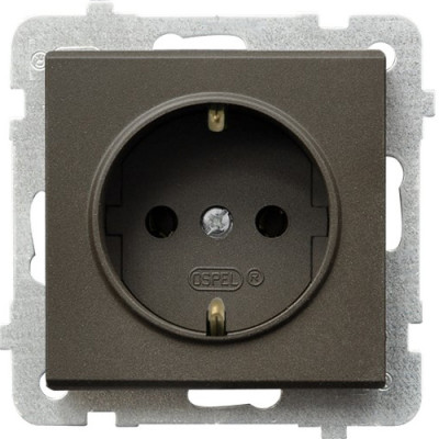 Розетка одинарна із заземленням без рамки Ospel Sonata Шоколад