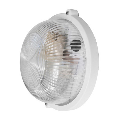 Світильник вологозахищений, Білий, коло, прозорий плафон, (пластик/пластик)