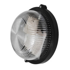 Світильник вологозахищений, Чорний, коло, прозорий плафон, (пластик/пластик)