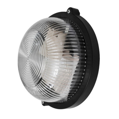 Світильник вологозахищений, Чорний, коло, прозорий плафон, (пластик/пластик)