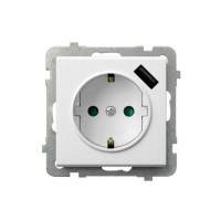 Розетка одинарна із заземленням та USB без рамки Ospel Sonata біла