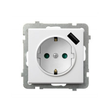 Розетка одинарна із заземленням та USB без рамки Ospel Sonata біла