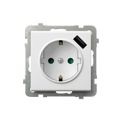 Розетка одинарна із заземленням та USB без рамки Ospel Sonata біла