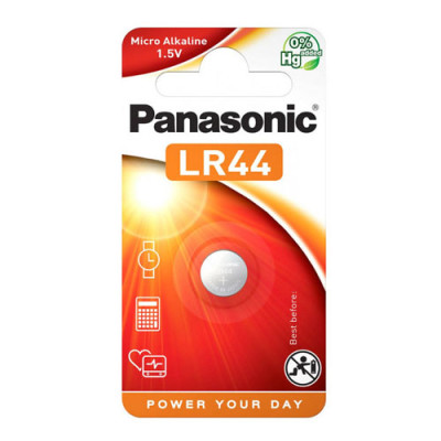 Батарейка Panasonic лужна LR44(A76,AG13,G13A,PX76,GP76A,RW82)блістер,1шт