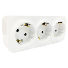 Розетка 3-на із з/к  накладна AWM DARA біла  ІР20