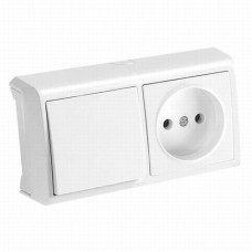 Вимикач 1кл. + Розетка  горизонтальний, білий VI-KO Vera