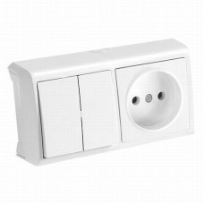 Вимикач 2кл. + Розетка  горизонтальний, білий VI-KO Vera