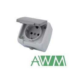 Розетка 1-на із з/к та кришкою накладна AWM AQUA сіра  ІР54